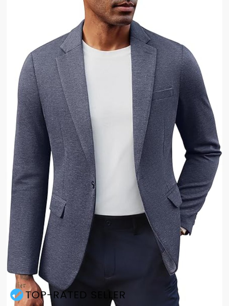 Slim Fit Knit Blazer Casual Sport Coat One Button Notch Lapel Classic